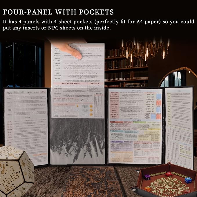 CZYY Faux Leather Dungeon Master Screen, 4-Panel DM Screen - Image 4