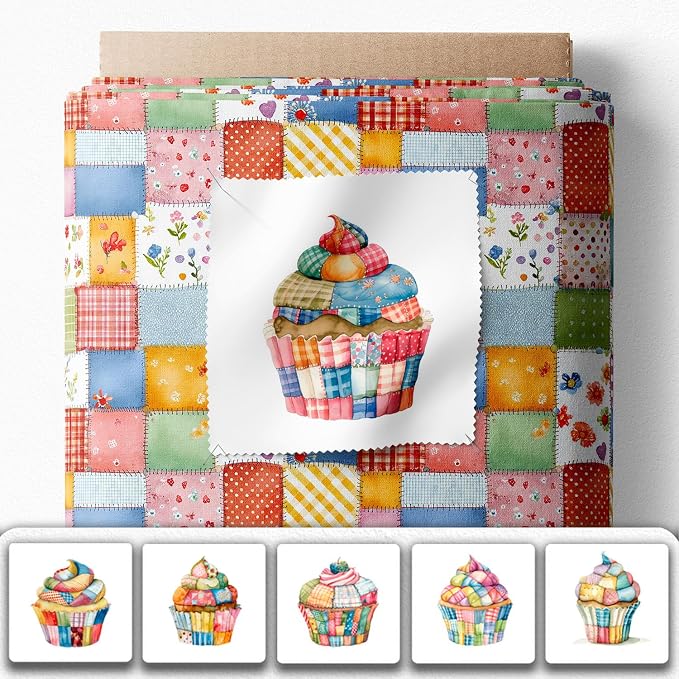 Patchwork Cupcake Fabric Panel – Single Continuous Cotton Satin Panel - Image 2