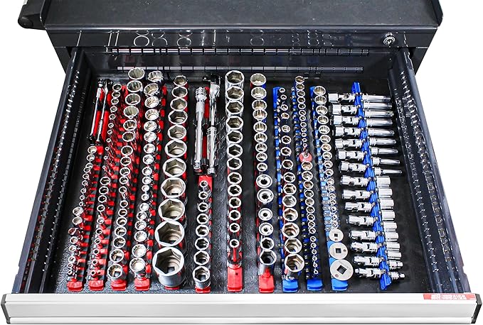 Ernst Manufacturing 13-Inch Magnetic Socket Organizer with 11 1/2-Inch Twist Lock Clips, Red - 8416M-Red-1/2