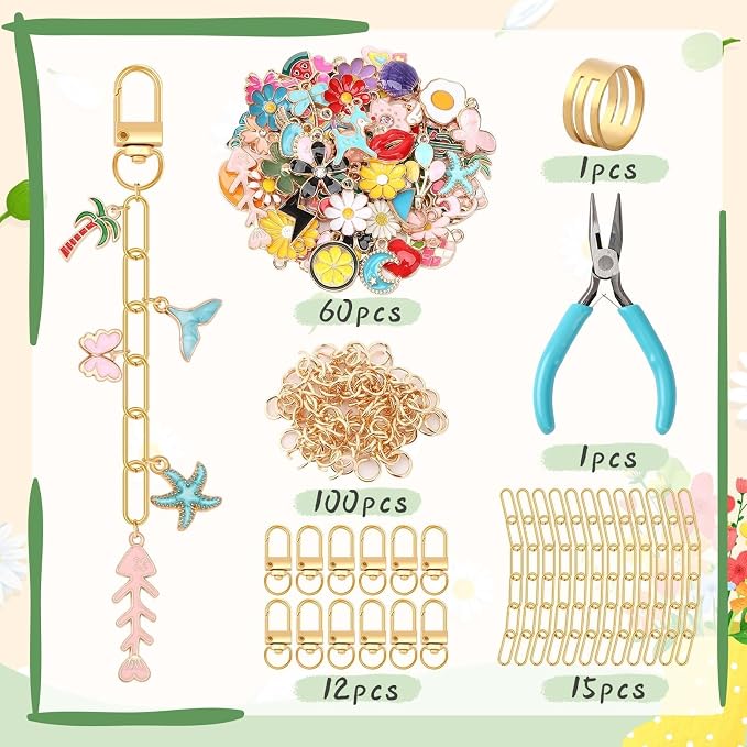 AUGSUN 189Pcs Keychain Making Kit Assorted DIY Keychain Craft | Colorful Key - Image 2
