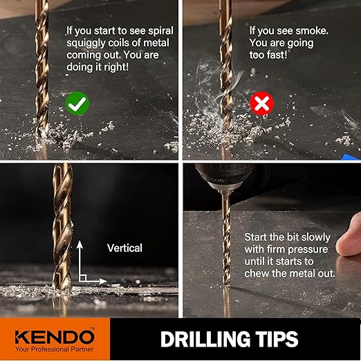 KENDO 1/4 Inch Cobalt Drill Bits (13pcs), M35 High Speed Steel, 135 Degree Tip, Jobber Length Twist Drill Bit Set for Hard Metal, Stainless Steel, Cast Iron, Wood and Plastic, with Storage Case
