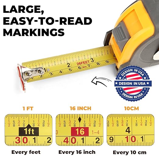 MulWark 4 Pack Metric Tape Measure, Easy Read Measuring Tape Retractable with Fractions 1/8, Both-Side Metal Blade, Magnetic Hook & Shockproof Case for Construction, Carpenter, Architect, Woodworking