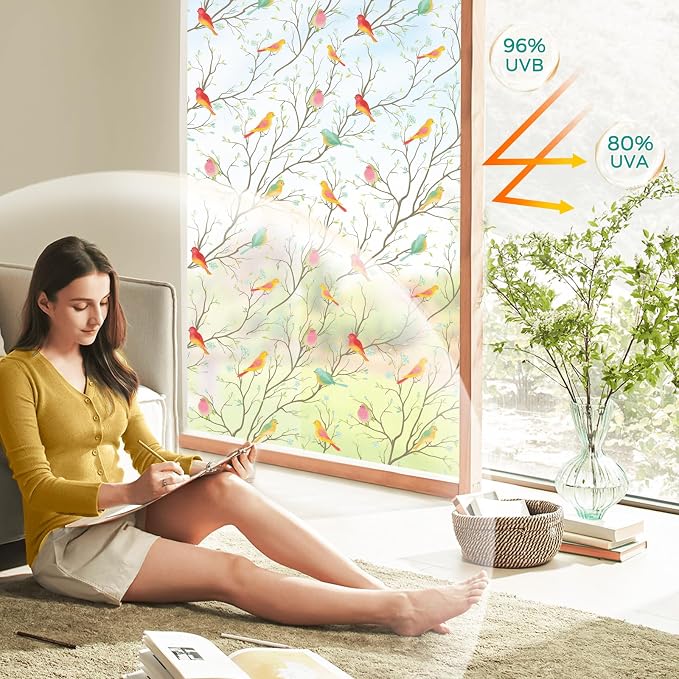 Coavas Privacy Window Film Non-Adhesive Translucent Bird Window Film Decorative - Image 2
