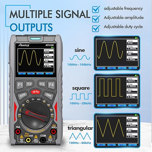 Abestop AT312G Oscilloscope Multimeter 3 in 1 Handheld Oscilloscope with 12MHz Bandwidth 50MSa/s Sampling Rate Built-in Generator Voltage Tester Multimeter Function