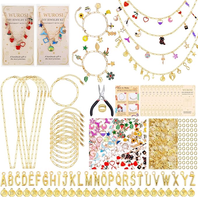 Wurosi 443 Pcs Gold Charm Bracelet Necklace Making Kit by Unknown