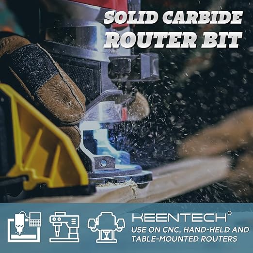 KEENTECH 1/2" Shank Upcut 2 Flute Flat Tip Sprial Router Bit for CNC Router Machine, 1/2" Cutting Diameter, 1-5/8" Cutting Depth, for Wood Cutting, Custom Furniture, Slot Mortise, Engraving, Carving