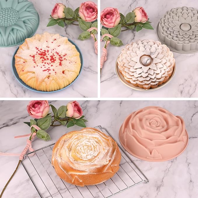 Sakolla 3 Pack Flower Shape Silicone Cake Molds, Large Round Silicone Molds - Image 6
