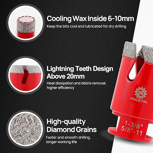 Diamond Core Drill Bit Set - 7pcs (6/8/20/35mm+10mm Finger Milling Bit+35mm Beveling Chamfer Bit+HEX) Diamond Hole Saw Kit for Porcelain Ceramic Tile Marble Granite
