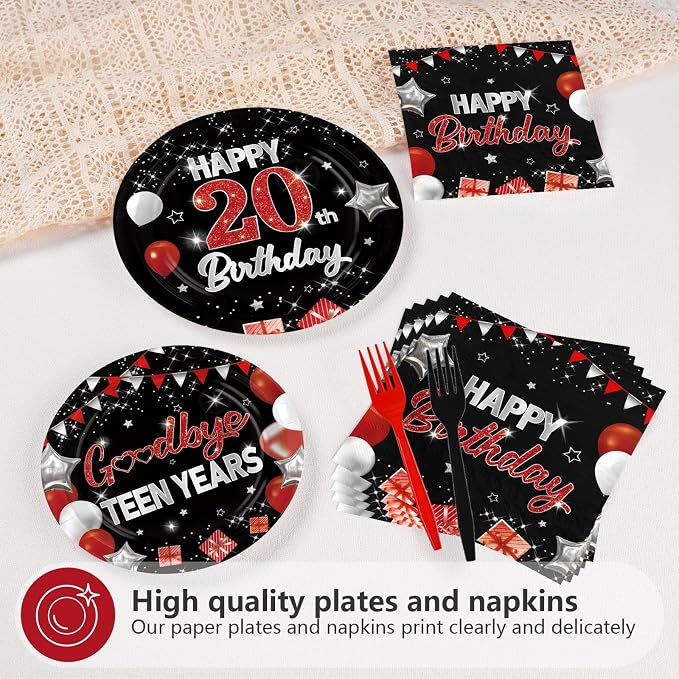 96Pcs 20th Birthday Party Decorations Red and Black Plates and Napkins Goodbye - Image 4