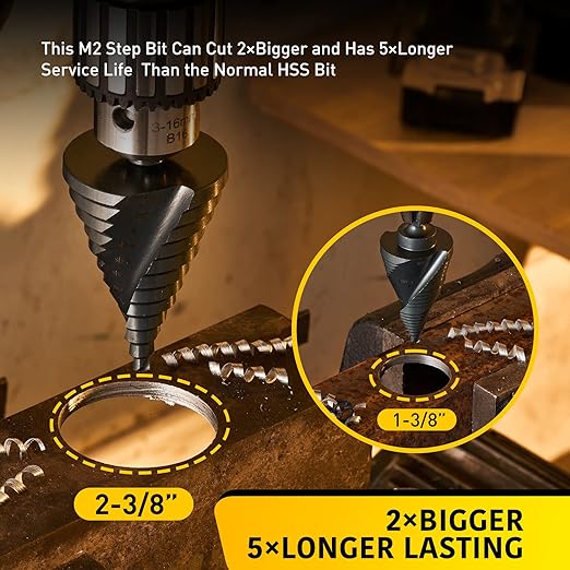 12 Sizes Step Drill Bit, 1/4 to 2-3/8 inch Black High Speed Steel Drill Cone Bits for Sheet Metal Hole Drilling Cutting, Sprial Unibit Extra Large 2-3/8 inch