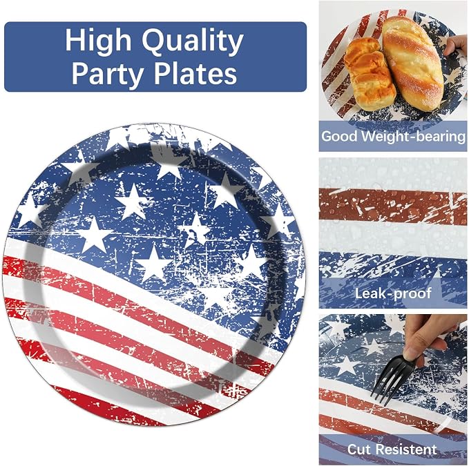 Qyeahkj 100 Pcs 4th of July Party Plates and Napkins Tableware Set American - Image 3