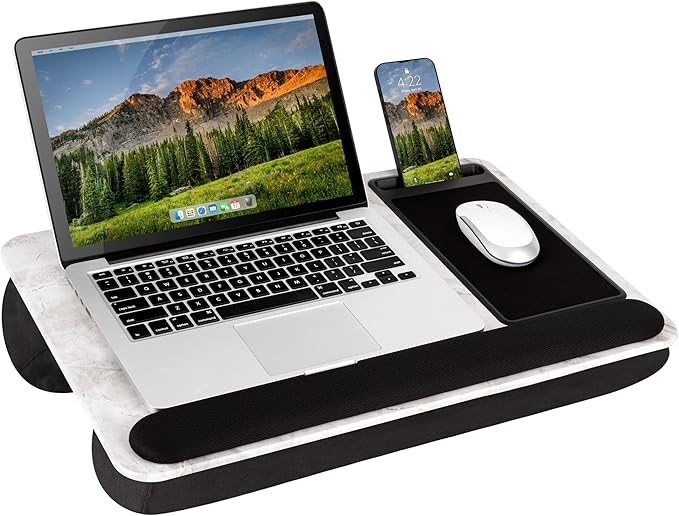 LAPGEAR Home Office Pro Lap Desk – White Marble, Fits 15.6” Laptops by LapGear