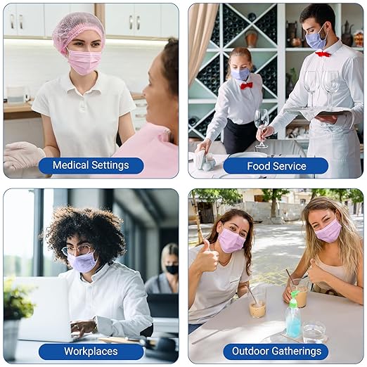 JMU Pink Disposable 4 Ply Earloop Face Masks, 50 Pack Level 3 Filter Protection Face Masks for Adult
