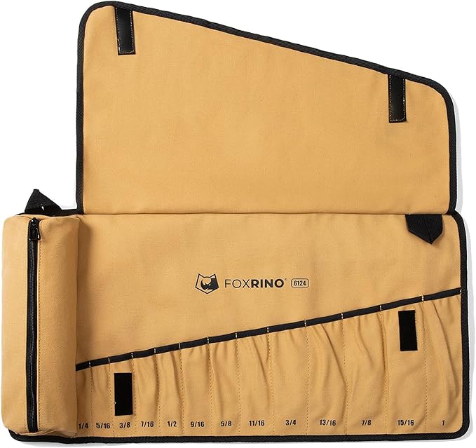 Wrench Roll, Wrench Roll Up Pouch, Gifts for Men Father Dad Mechanic, Heavy Duty Canvas Wrench Organizer Bag (Brown, 13+1 SAE)