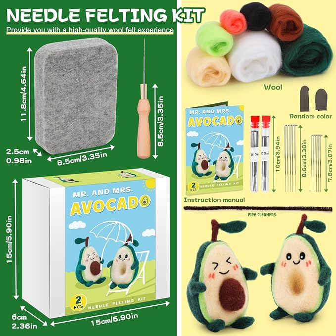 OEHPICC 2 Pcs Avocado Needle Felting Kit, Needle Felting Kits - Image 2