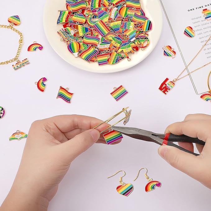 SANNIX 110Pcs Rainbow Charms Gold Enamel Charm Jewelry Making Charms Rainbow - Image 4