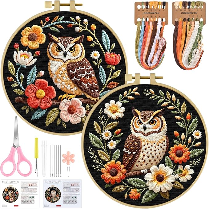 ERKOON Embroidery Kit for Beginners, 2 Set Flower Cross Stitch Set Include by ERKOON