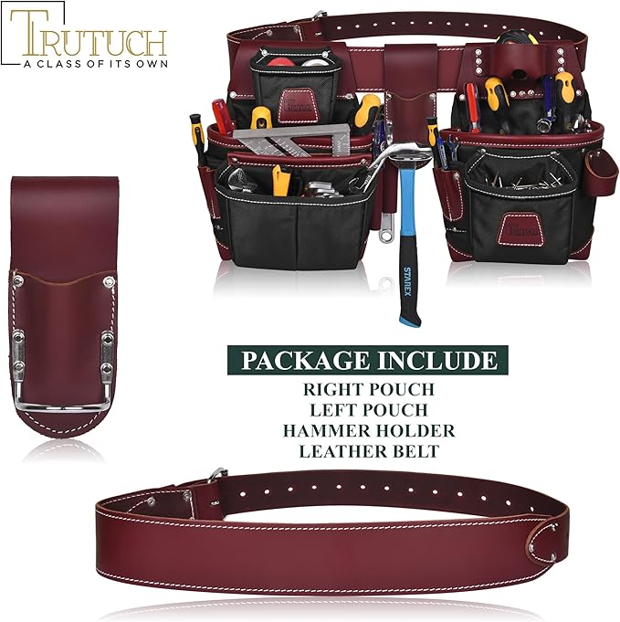 Nylon and Leather Tool Belt | Framing Tool Bags | Leather Tool Belts | Nylon Tool Pouch | Carpenter Tool Belt | Construction | Framers | Electrician (Black)