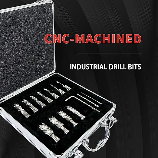 Annular Cutter Set 13 Pcs by S&F STEAD & FAST, Cutting Depth 1" Cutting Diameter 7/16" to 1-1/16" Inch, Mag Drill Bits Kit for Magnetic Drill Press, with 2 Pilot Pins