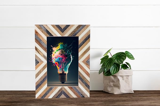 Handmade Picture Photo Frame Chevron Herringbone Art Inspired Vintage - Image 5