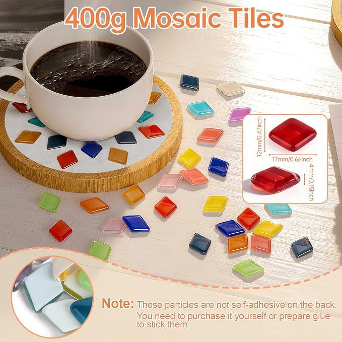 Glass Mosaic Tiles for Crafts Bulk, 400g Mixed Colors Small Glass Tiles - Image 2