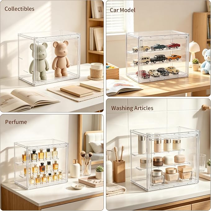 Clear Acrylic Display Case, 4 Pack 3 Tier Adjustable Display Box Stand - Image 6