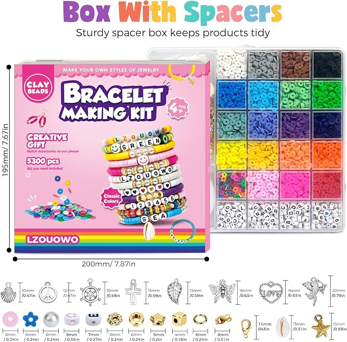LZOUOWO 5300 Clay Beads Bracelet Making Aesthetic Kit, Polymer Heishi Preppy - Image 4