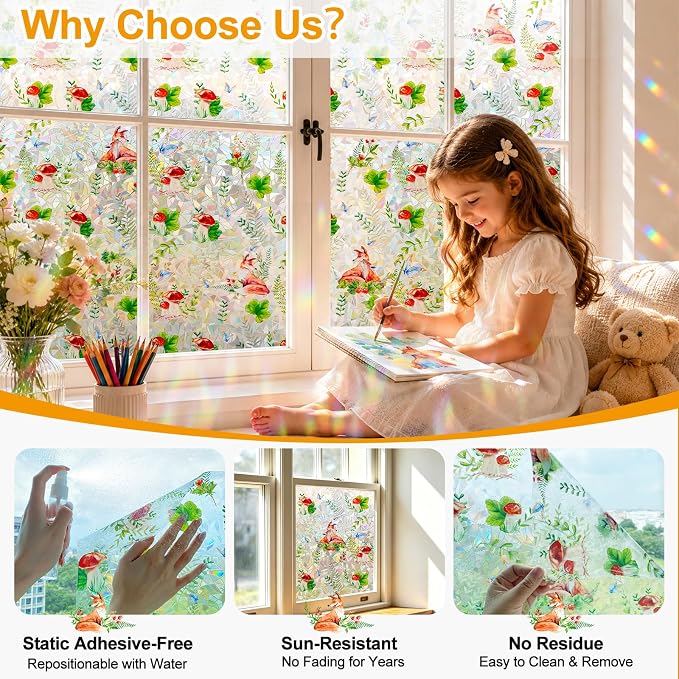Countewol Privacy Window Films Stain Glass Cling No Glue Anti-UV Window Sticker - Image 4