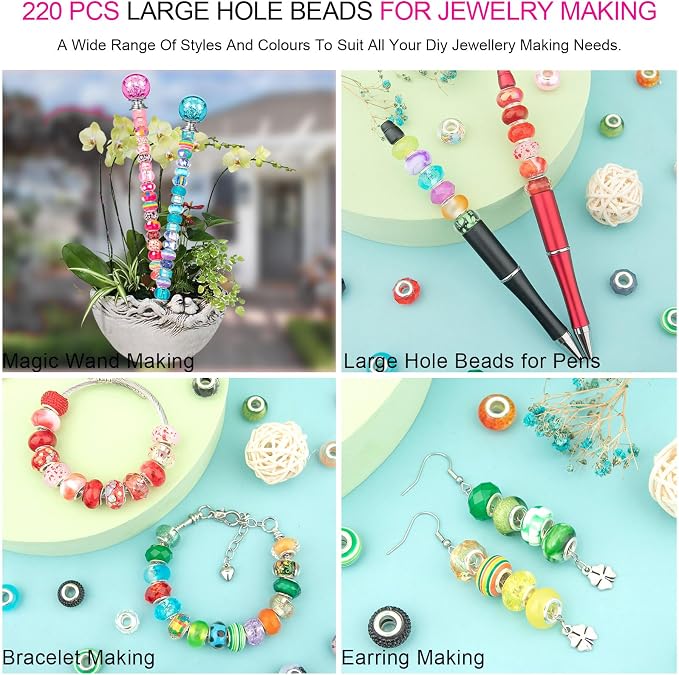 220 Pcs European Large Hole Spacer Beads, Zyehxed Assortment European Craft - Image 3