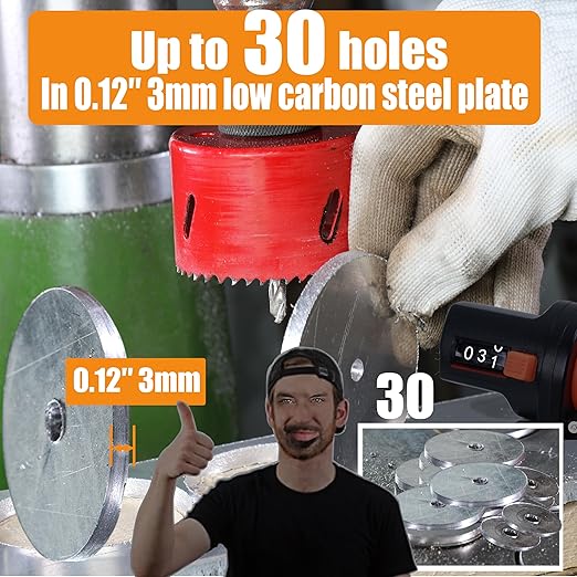 7-3/32” HSS Bi Metal Hole Saw Cutter with Arbor Heavy Duty Hole Saw Bit for Wood Drywall Plastic Aluminum Mild Steel Iron Metal Stainless Steel