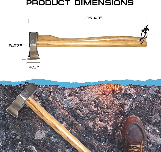 Prandi Axes German C45 Forged Carbon Steel Splitting Maul-Hickory Handle with Leather String - Ideal for Firewood, Splitting, and Chopping - 35.43" L x 8.27" W, 3500g Head 3.015.35.7.CH - No Sheath