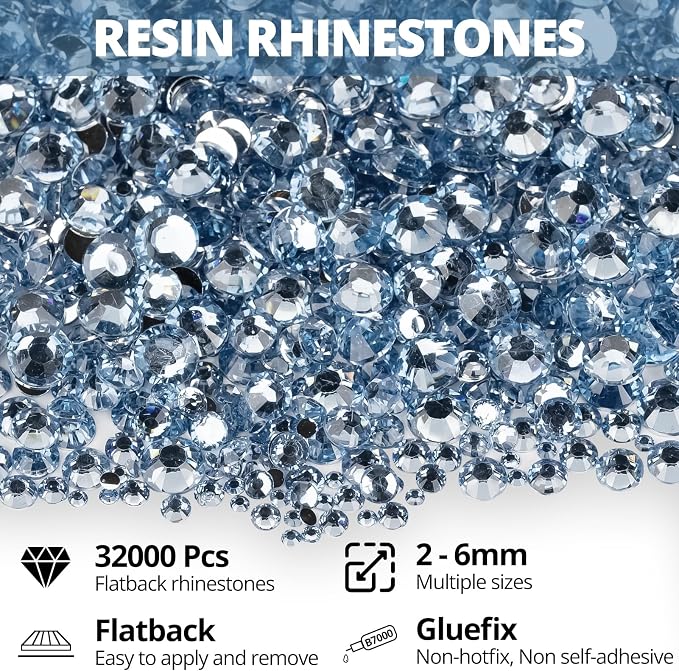 32000Pcs Baby Blue Rhinestones for Bedazzling, 6mm Flatback Bedazzler Kit Gems - Image 2