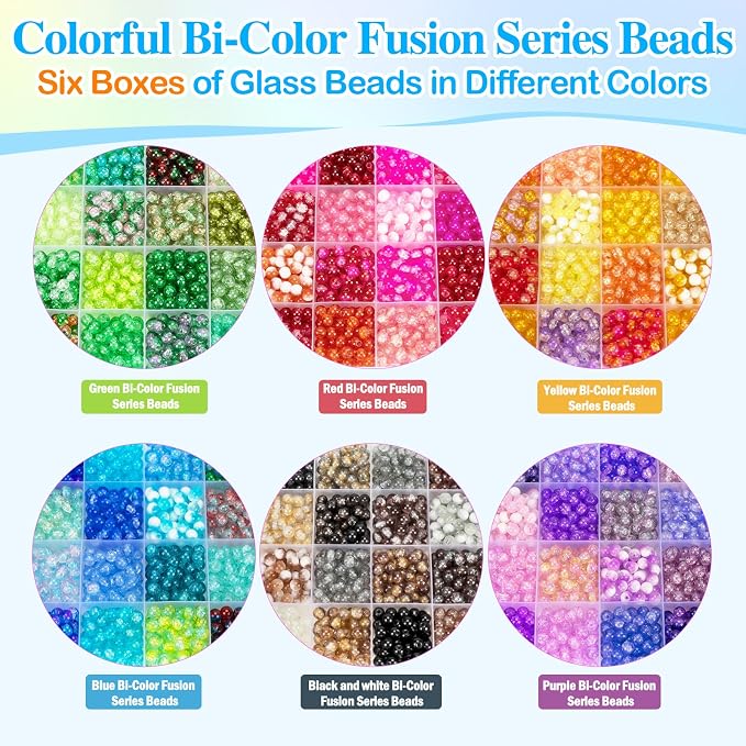 XSEINO About 7200pcs 144 Colors 6mm Crackle Glass Beads Bracelet Making Kit - Image 3
