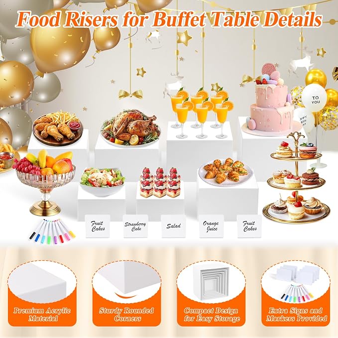 7Pcs White Acrylic Buffet Risers - Image 6