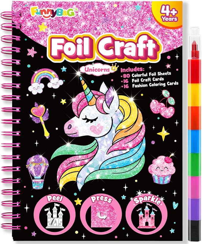 FUNNYB&G Foil Art Craft Kit for Girls 4-10 Years Old: Mess-Free & No-Glue by FUNNYBG