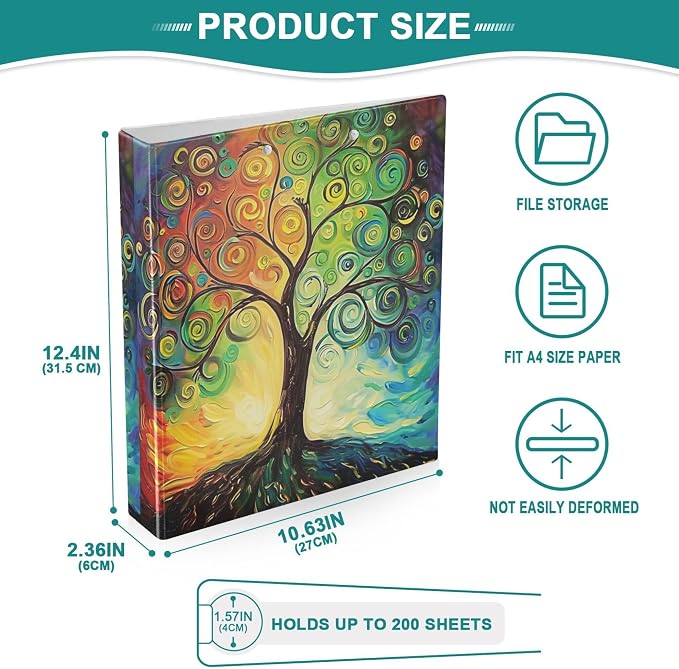 Tree of Life Round Ring Binders 1.5 Inch Rainbow Colorful 3 Ring Clipboard - Image 3