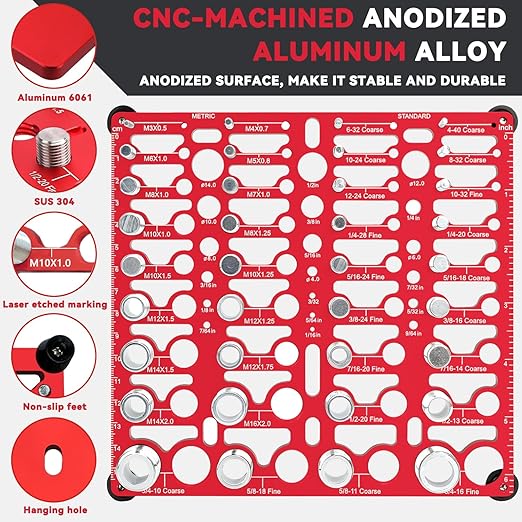 55 Thread Checker - Nut and Bolt Thread Checker Standard and Metric, Bolt Size Finder Bolt and Nut Identifier Gauge with 20 Standard & 16 Metric & 19 Drill Gauges, Bolt Thread Gauge Inch & Metric
