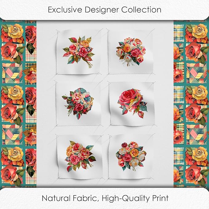 Vintage Rose Patchwork Cotton Fabric Panel – 6 Floral Designs + Bonus Patchwork - Image 5
