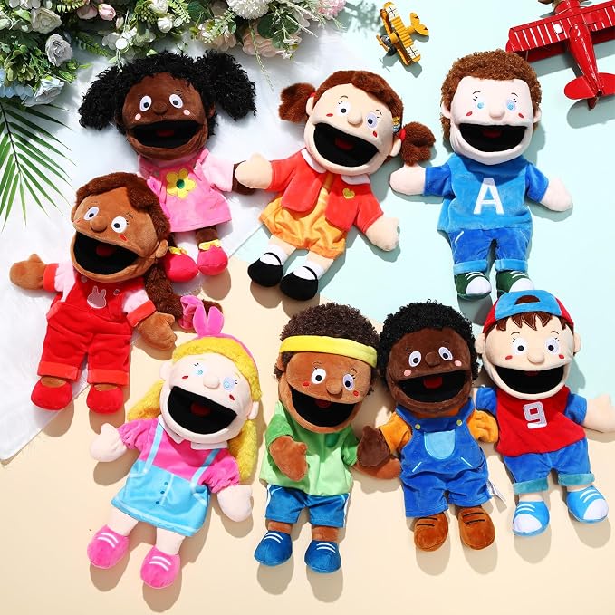 Lenwen 8 Piece Kids Hand Puppet Gifts Set 12 Inch Multicultural Plush Hand - Image 4