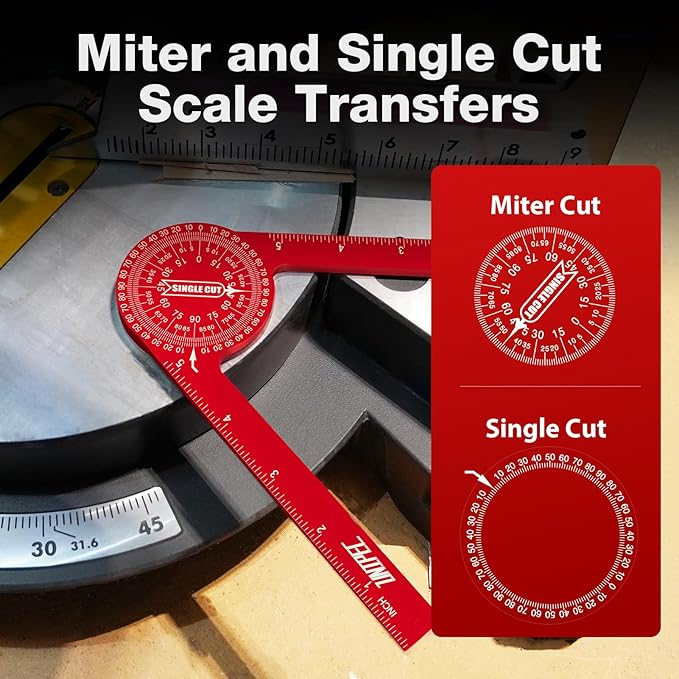 7.3 Inch Aluminum Miter Saw Protractor,Rust Proof Angle Finder Precision Laser Engraved Scales and 360 Degree Rotation Function