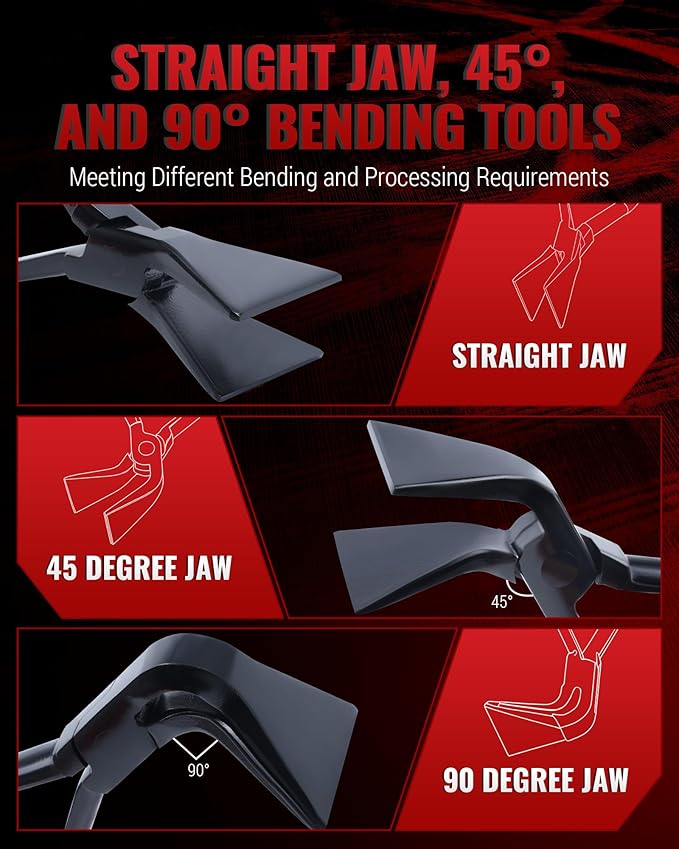 Hand Seamers Sheet Metal Tools, 3 Pieces Sheet Metal Bender for Bending and Flattening Sheet Metal, Straight Jaw, 45°, and 90° Metal Bending Tool with Tool Box Storage Case