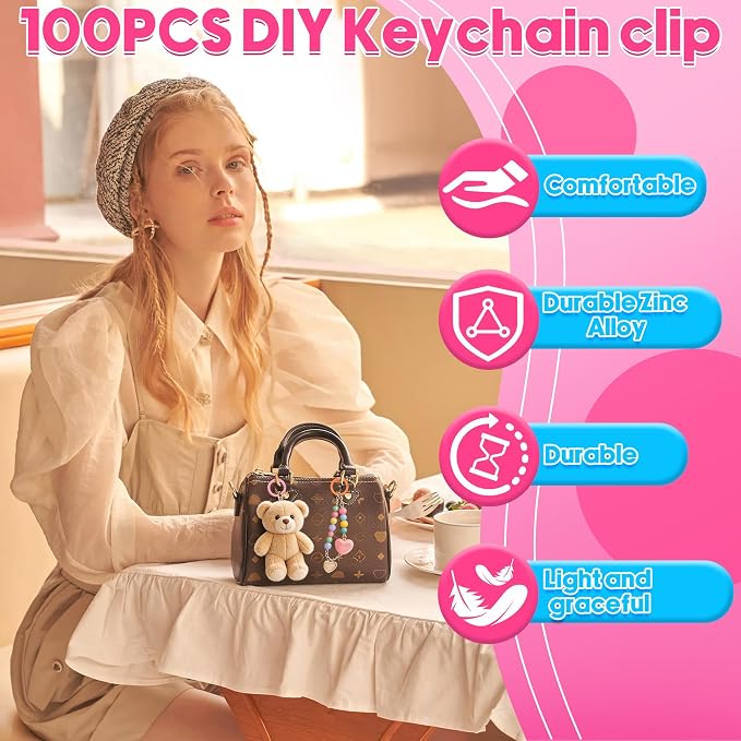 100 Pcs Round Carabiner Keychain Rings Bulk-10 Colors Metal Key Ring Clips - Image 3
