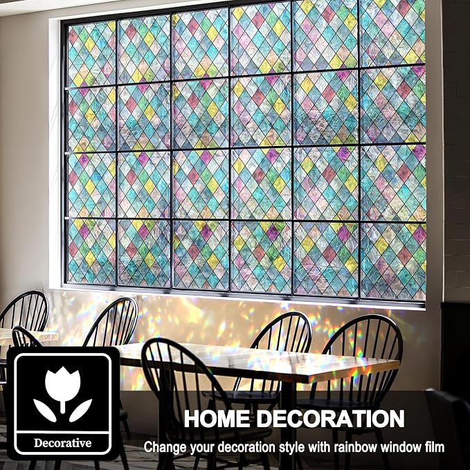 Stained Glass Window Film, Window Privacy Films, Colorful Lattice Window Tint - Image 3