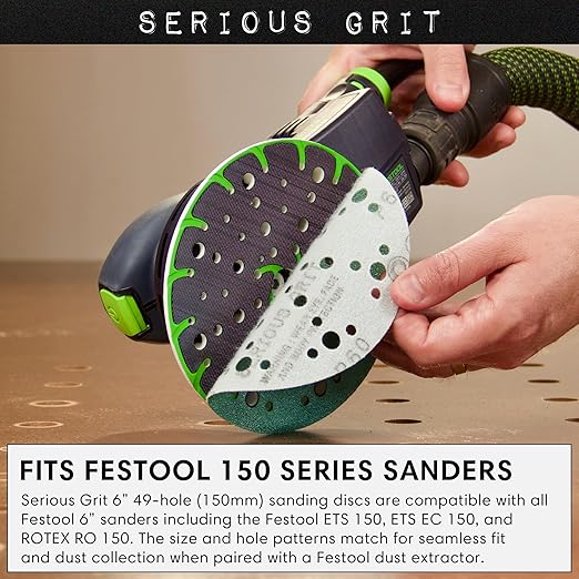 6-Inch 49-Hole 180 Grit Sanding Discs - Heavy-Duty Hook & Loop Film Discs - Sandpaper for Random Orbital Sanders - 50 Pack Box