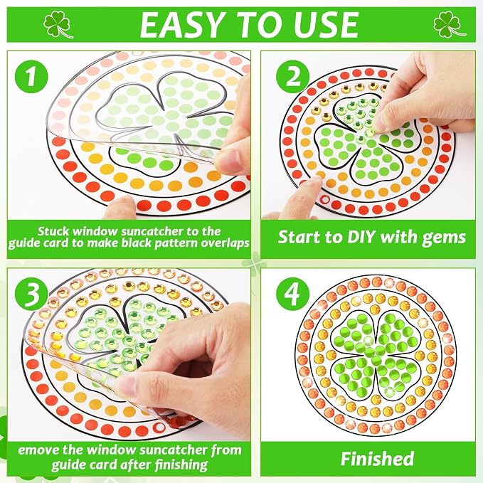 Qyeahkj 6 Pcs St Patrick's Day Arts Crafts DIY Shamrock Hat Gem Diamond - Image 4