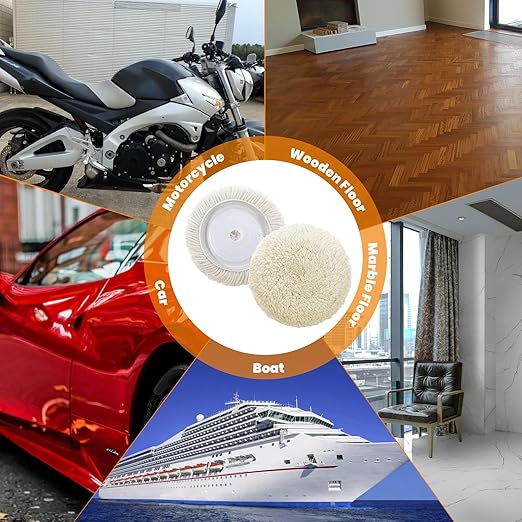 8 Pcs 3 Inch Polishing Pad Buffing Pad Wool Polishing Pad Hook Loop Buffing Pad for Drill Curved Edge Compound Cutting Pad Drill Polisher Attachment Wheel Polish Pad Car Body Repair Buffing