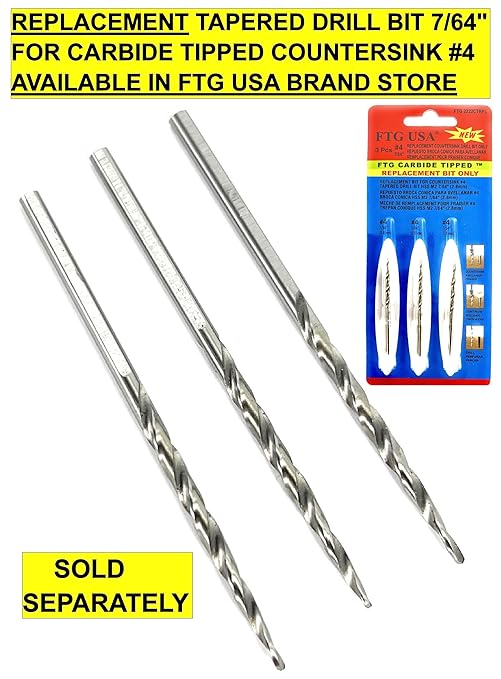 FTG USA #4 (7/64") Tungsten Carbide Tipped Countersink Drill Bit with Tapered Drill Bit, 1/4 Inch Quick Change Hex Shank and Allen Wrench