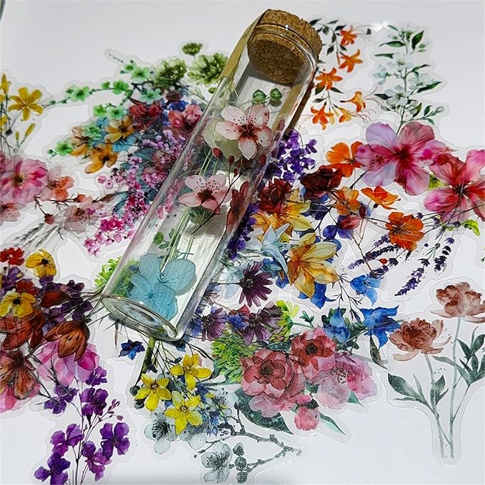 50 Pieces Natural Flower Themed Transparent Stickers by Unknown