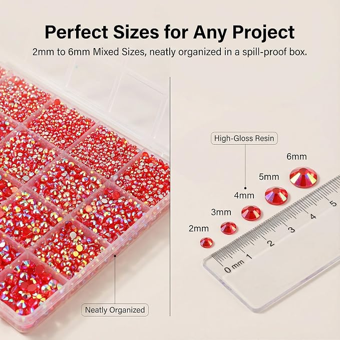 36000Pcs Red AB Rhinestones for Bedazzling, Flat Back Resin Gemstone Jewel - Image 3