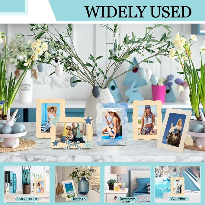 RYKOMO 12 Pieces DIY Wooden Picture Frames, Unfinished Solid Wood Photo Picture - Image 7